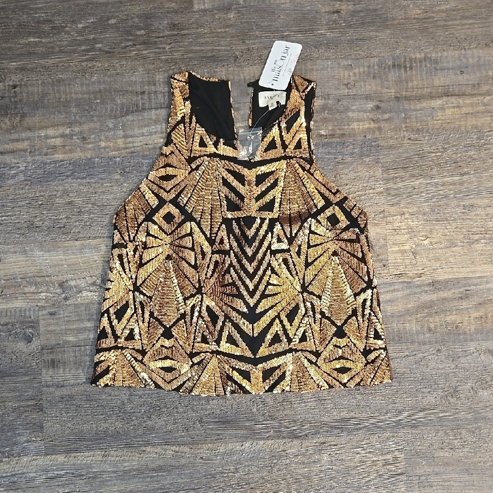 Gold and Black Geometric Sequin Top